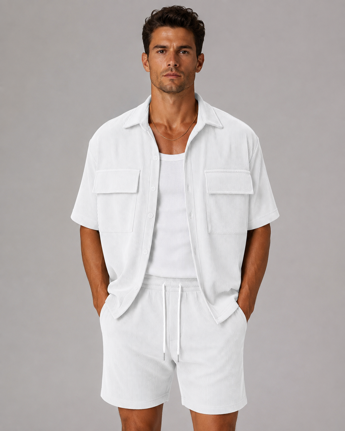 Conjunto Masculino Camisa Acanalada + Shorts | 5 Colores · S a 2XL
