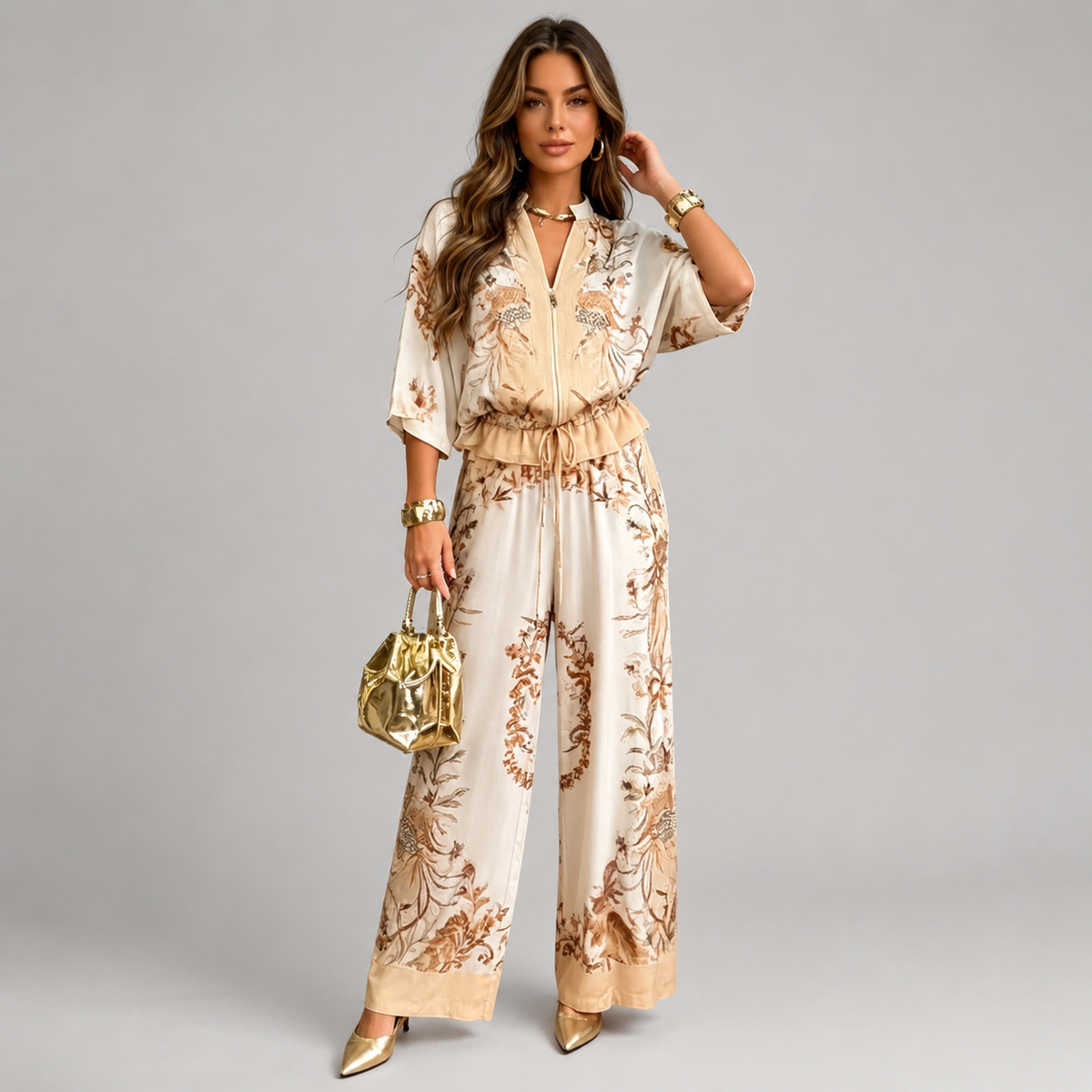 Conjunto Femenino Chaqueta + Pantalón Ancho | Estampado Exótico · 2 Colores