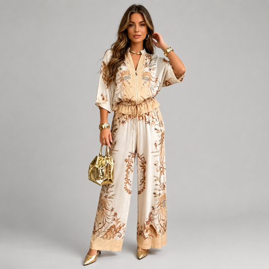Conjunto Femenino Chaqueta + Pantalón Ancho | Estampado Exótico · 2 Colores