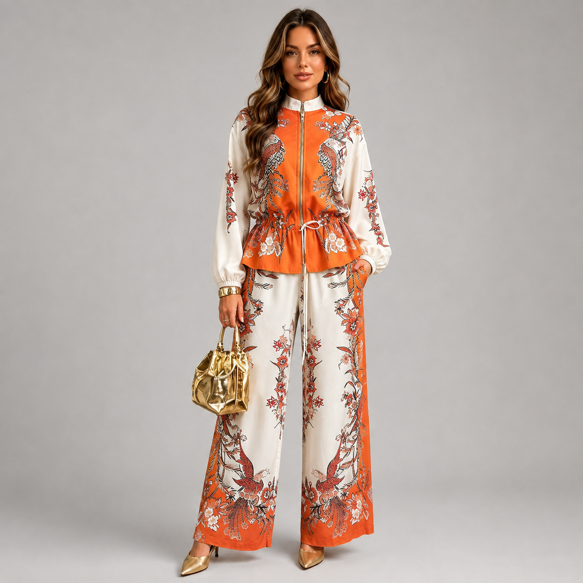 Conjunto Femenino Chaqueta + Pantalón Ancho | Estampado Exótico · 2 Colores