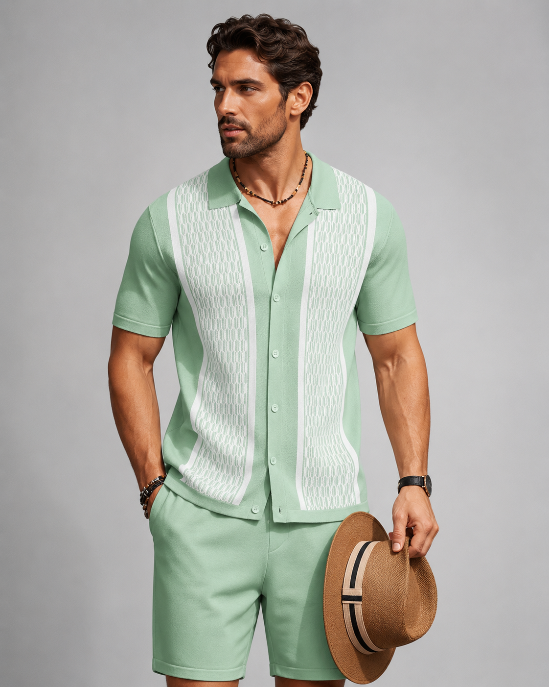 Conjunto leonardo | Camisa de Punto y Shorts con Detalle Geométrico