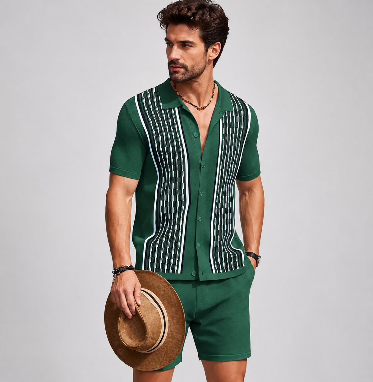 Conjunto leonardo | Camisa de Punto y Shorts con Detalle Geométrico