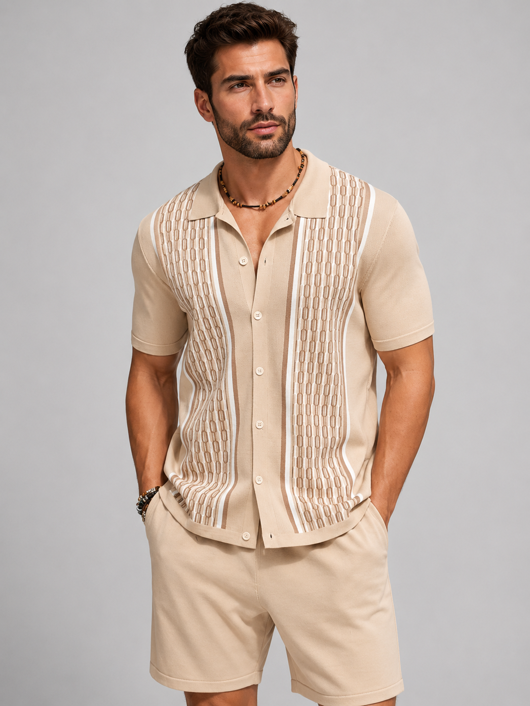 Conjunto leonardo | Camisa de Punto y Shorts con Detalle Geométrico