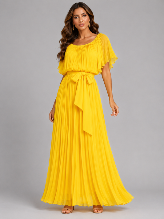 Vestido Plisado Belleza | Cintura con Lazo · Talla Única · 5 Colores