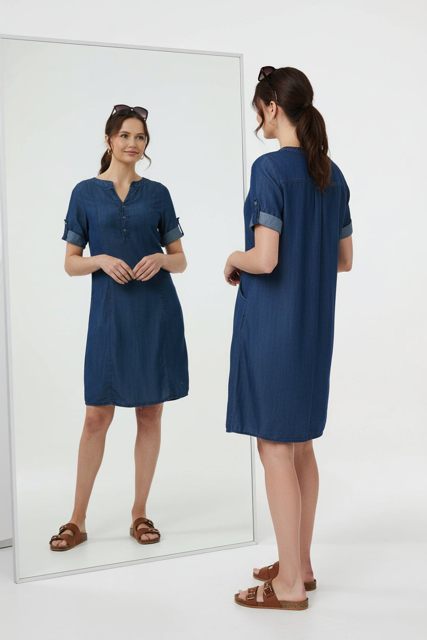 Vestido Corto Vaquero Relajado con Botones