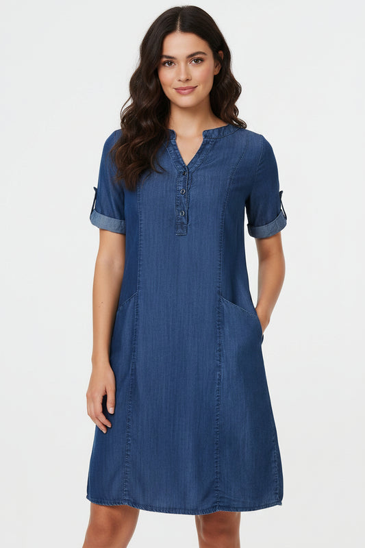 Vestido Corto Vaquero Relajado con Botones