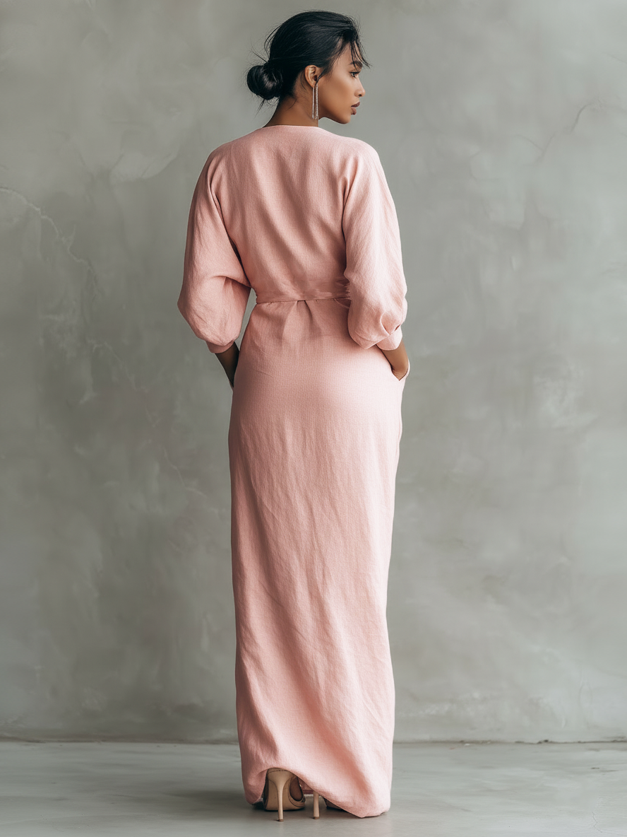 Vestido Maxi Lino Rosa