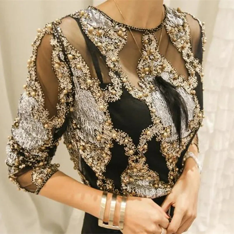 Beatriz | Blusa de lentejuelas dorada y negra