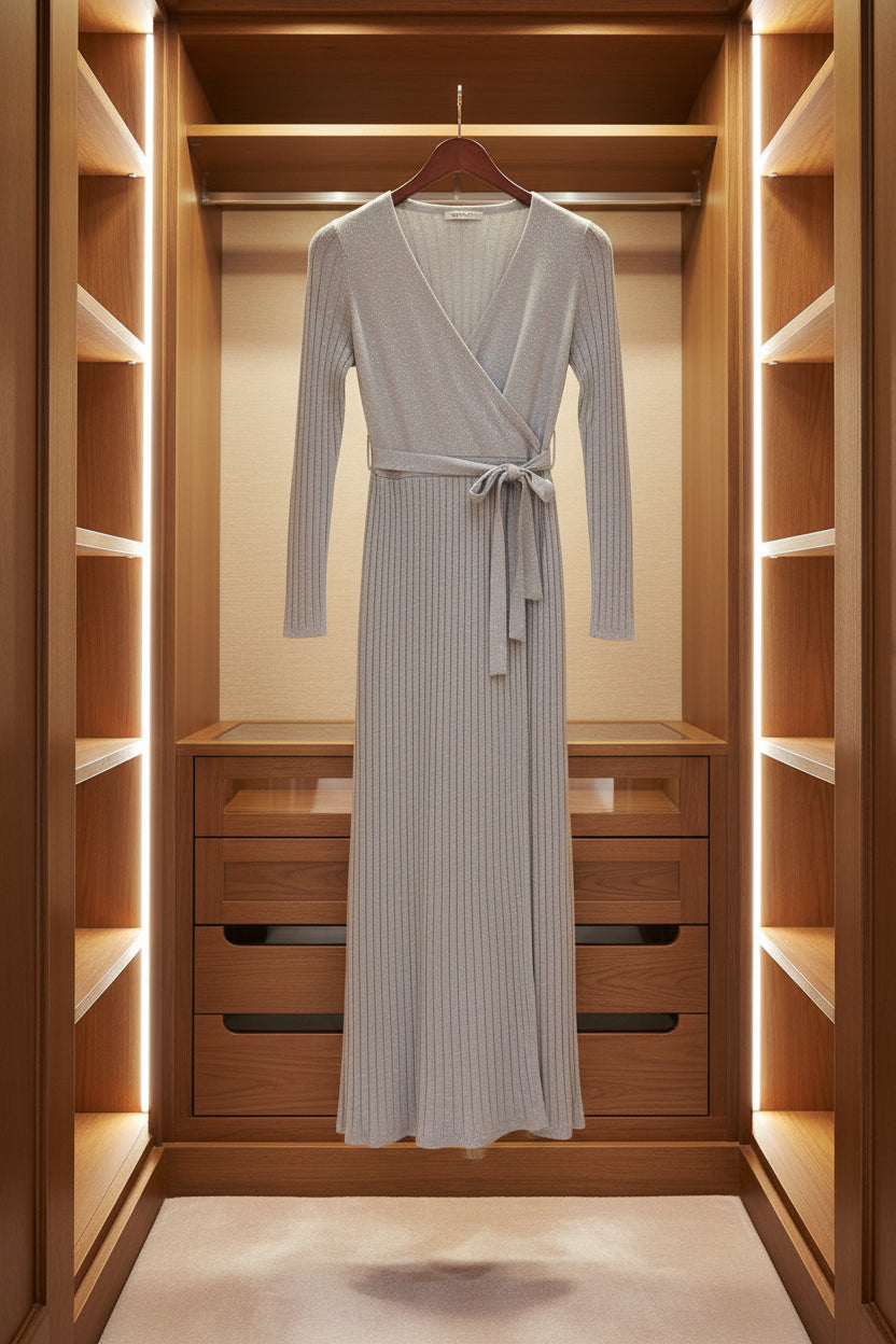 Elisabeth | Vestido midi de punto plisado con cinturón