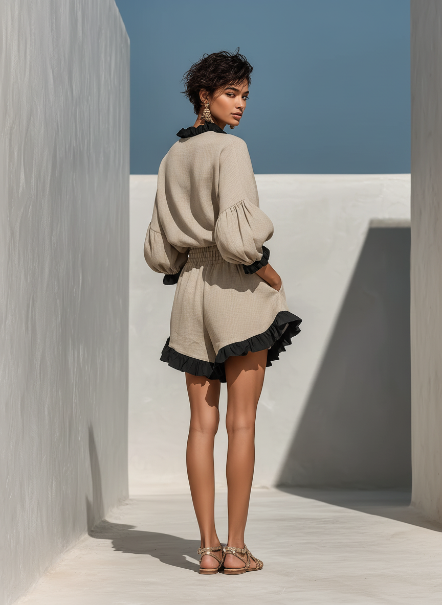 Belinda| Conjunto de blusa y pantalón corto con volantes