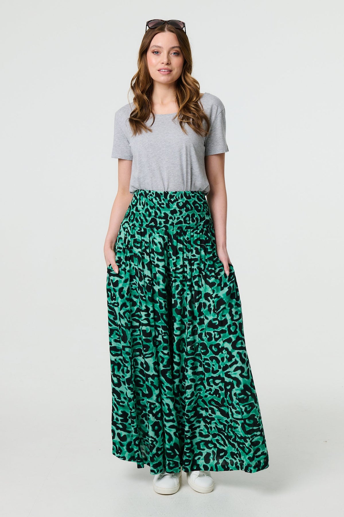 Pantalón Palazzo Estampado Animal Print de Cintura Alta