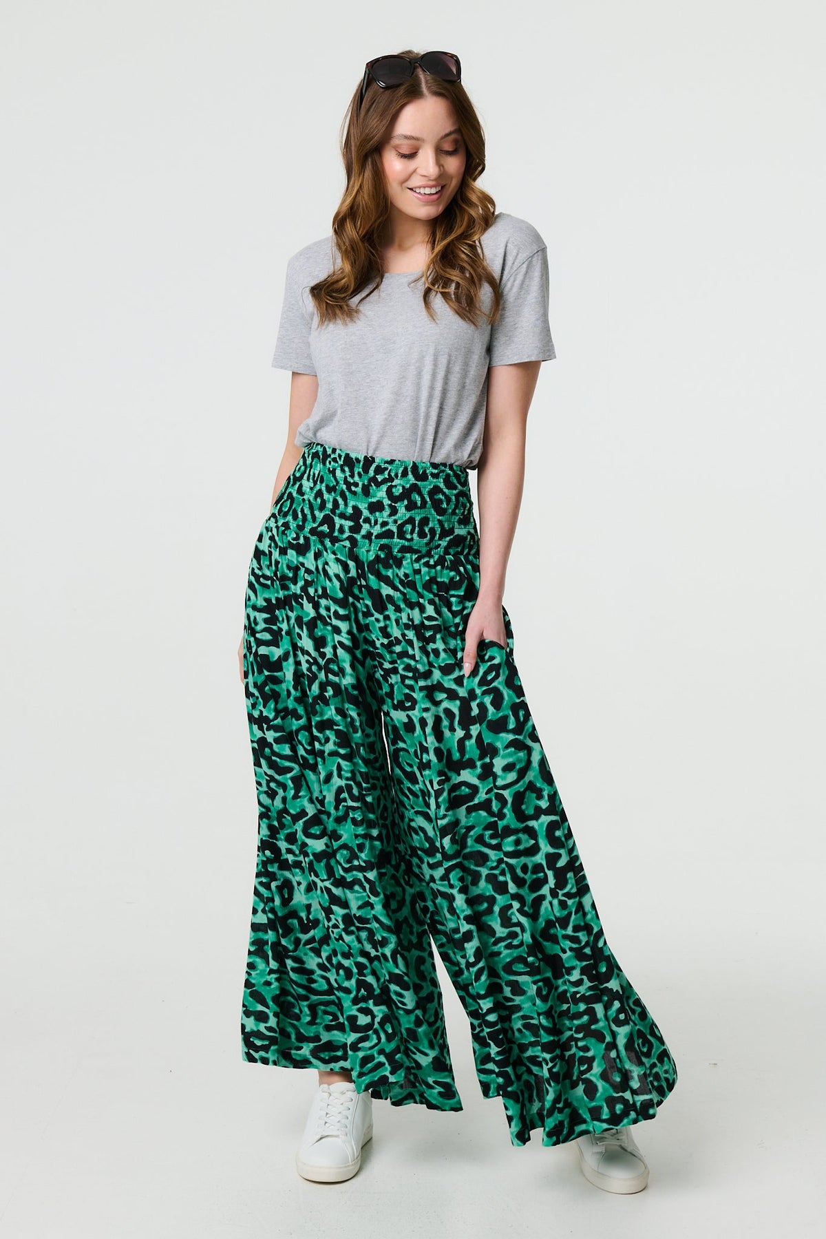 Pantalón Palazzo Estampado Animal Print de Cintura Alta