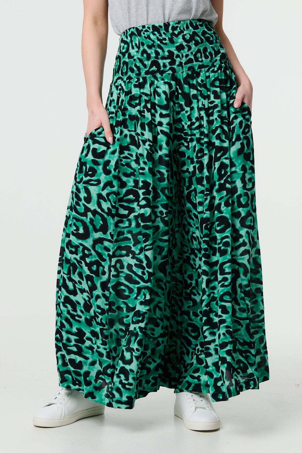 Pantalón Palazzo Estampado Animal Print de Cintura Alta