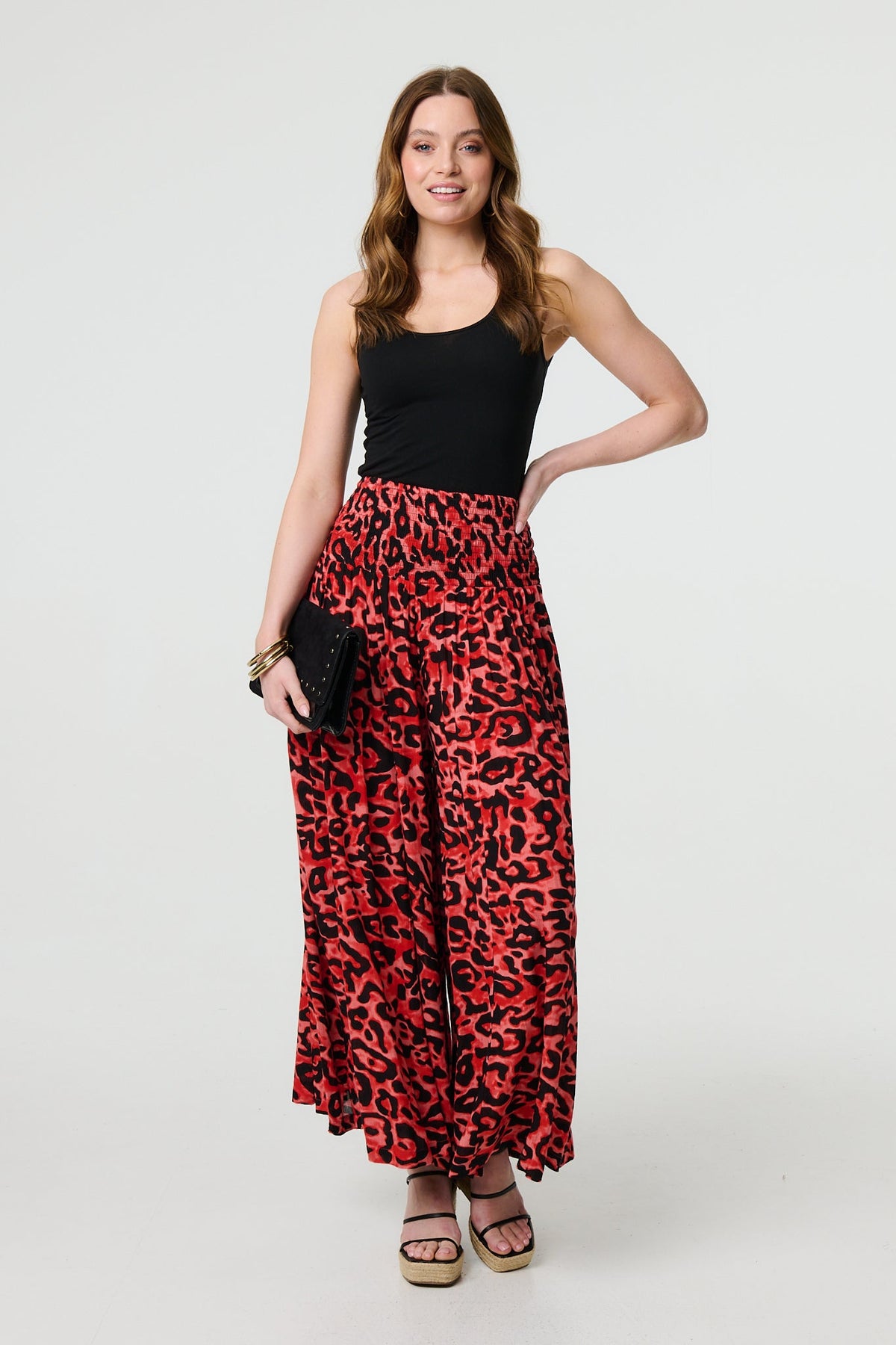 Pantalón Palazzo Estampado Animal Print de Cintura Alta