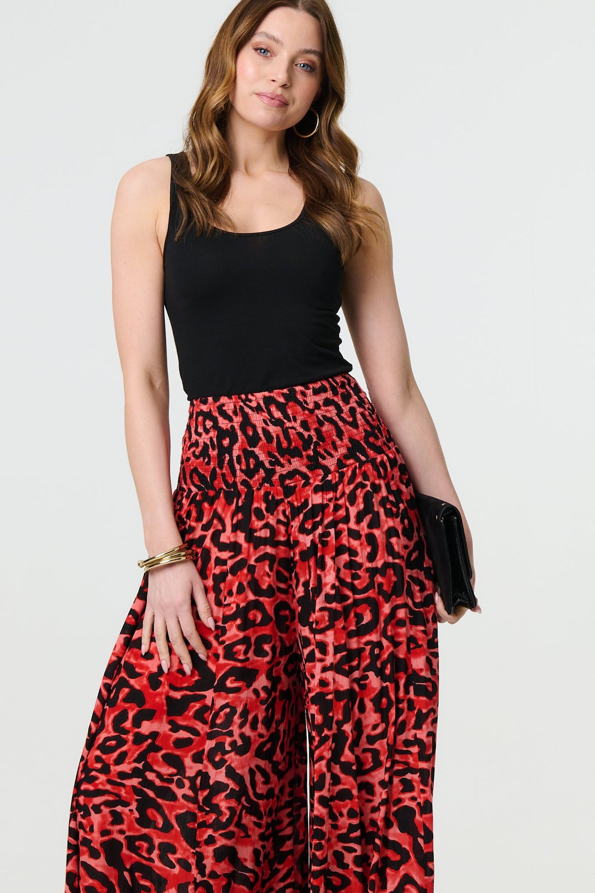 Pantalón Palazzo Estampado Animal Print de Cintura Alta