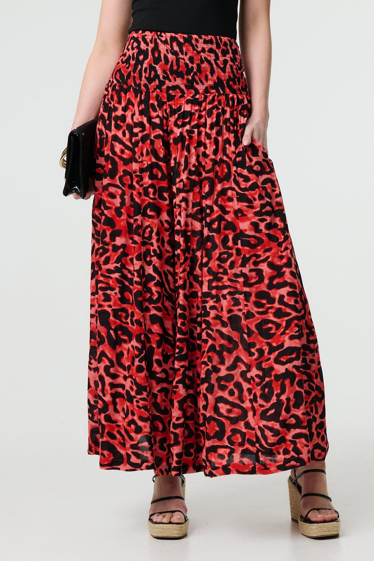 Pantalón Palazzo Estampado Animal Print de Cintura Alta