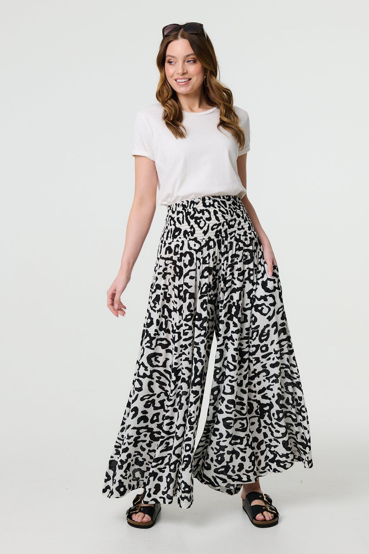 Pantalón Palazzo Estampado Animal Print de Cintura Alta