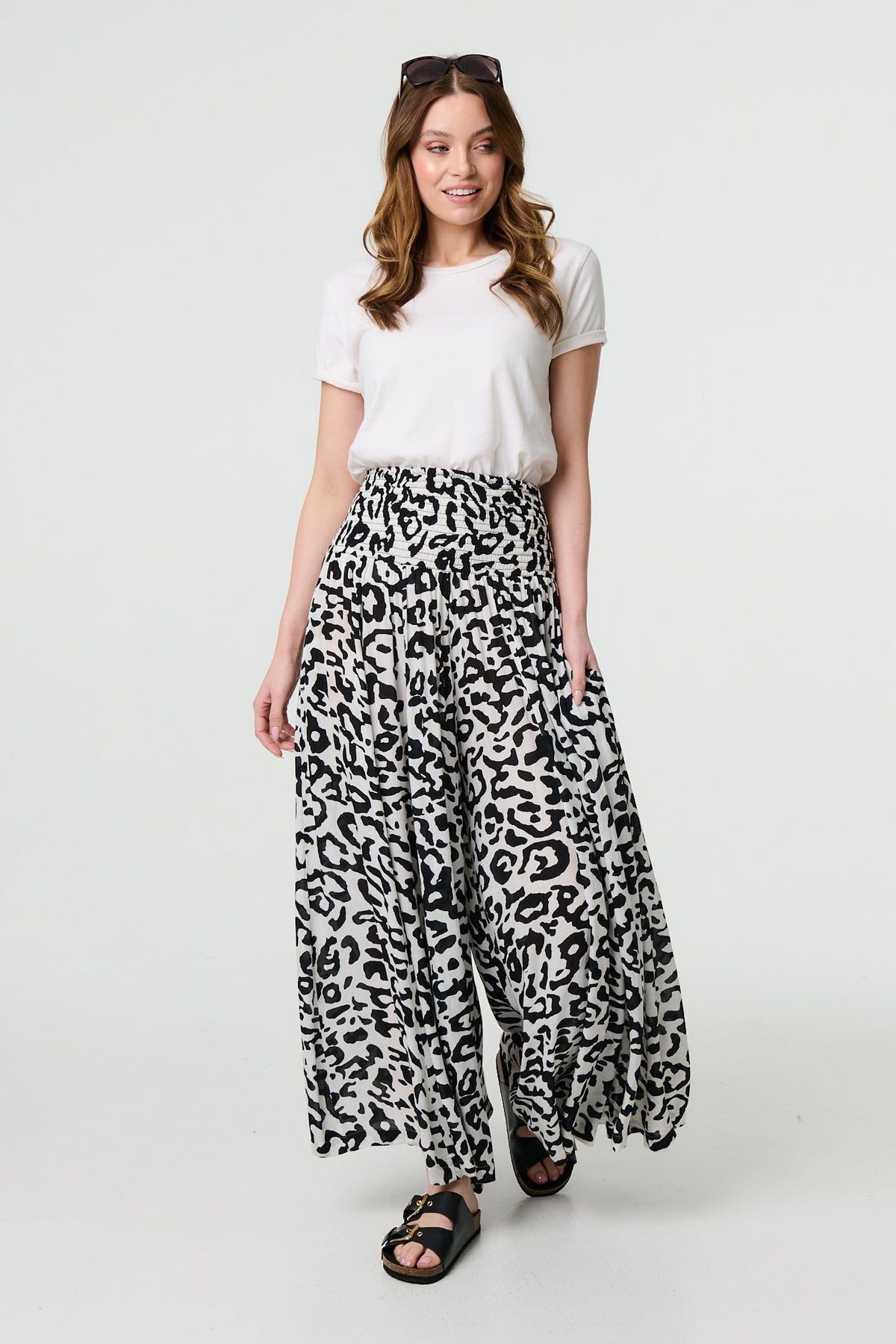Pantalón Palazzo Estampado Animal Print de Cintura Alta