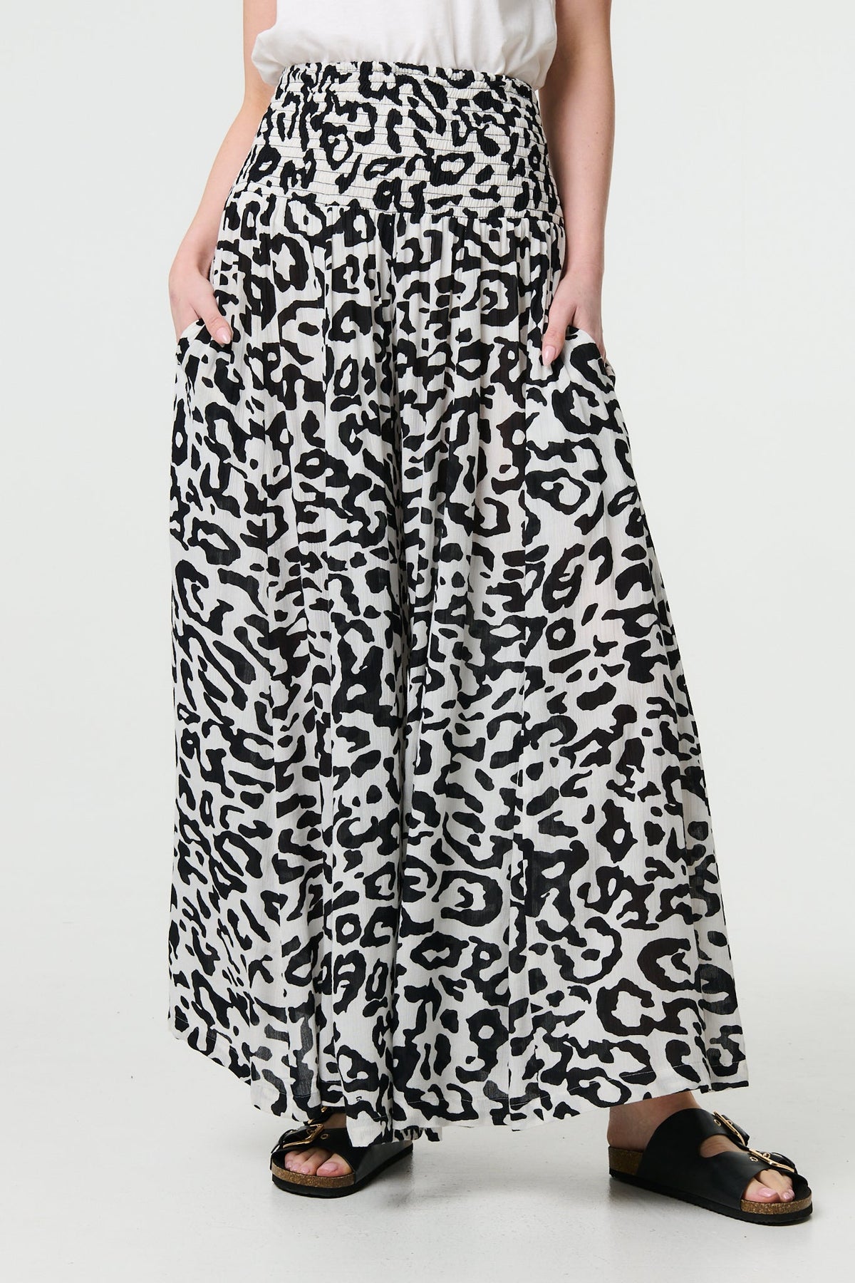 Pantalón Palazzo Estampado Animal Print de Cintura Alta