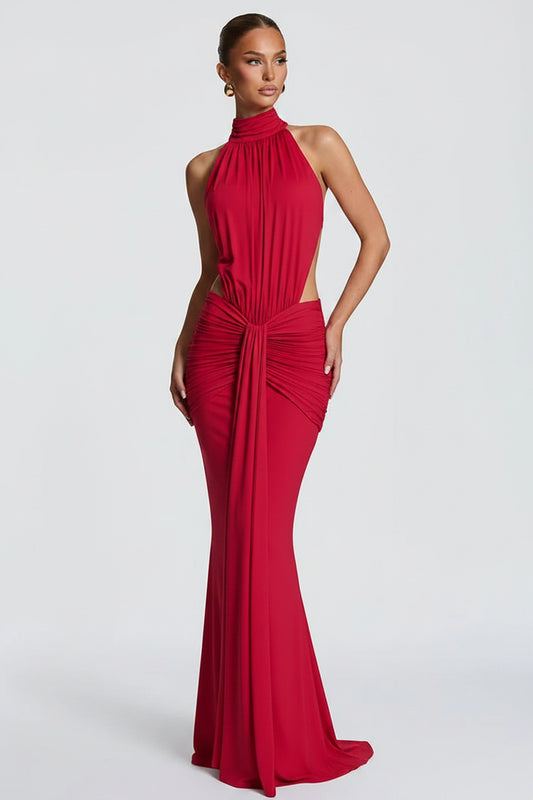 Vestido Maxi Halter Espalda Descubierta | Drapeado en Cadera · 4 Colores