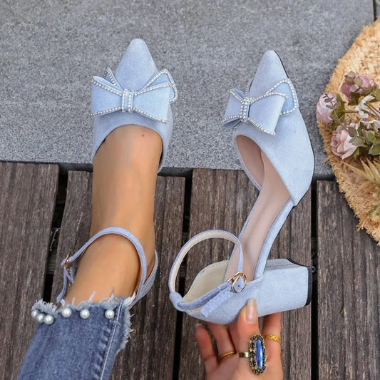 Zapatos de Tacón con Lazo Brillante | Tacón Ancho · 3 Colores · Tallas 36-42