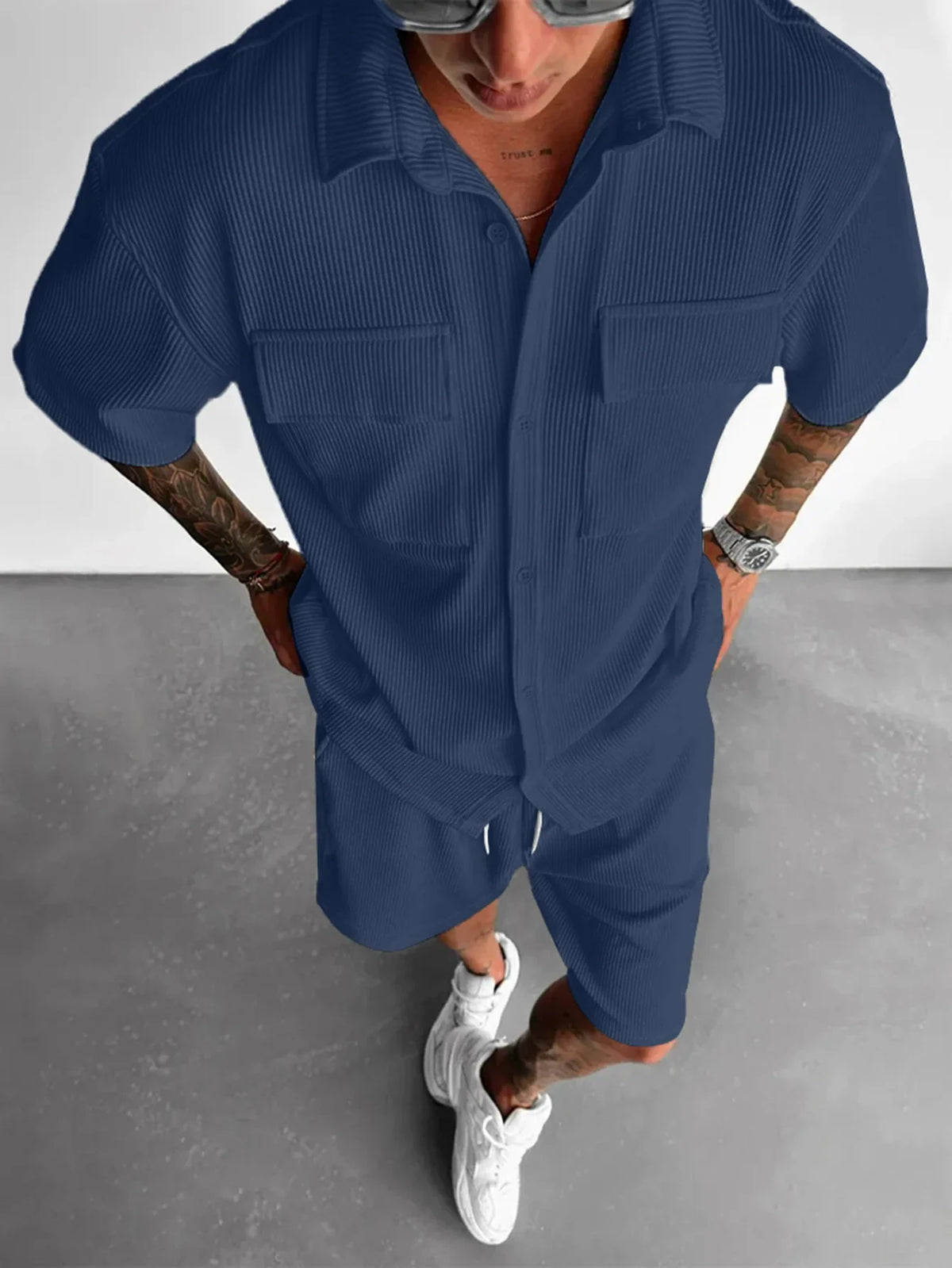 Conjunto Masculino Camisa Acanalada + Shorts | 5 Colores · S a 2XL