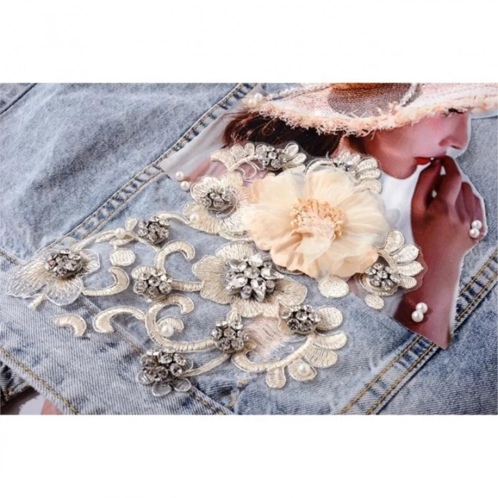 Chaleco Vaquero sin Mangas | Detalles Florales y Pedrería · Tallas EU 36-48