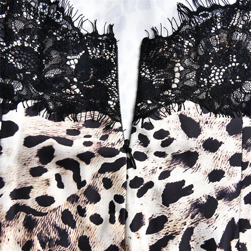 Vestido Maxi Estampado leopardo | Halter · Espalda Descubierta · Encaje Transparente