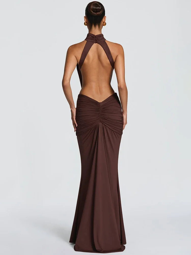 Vestido Maxi Halter Espalda Descubierta | Drapeado en Cadera · 4 Colores