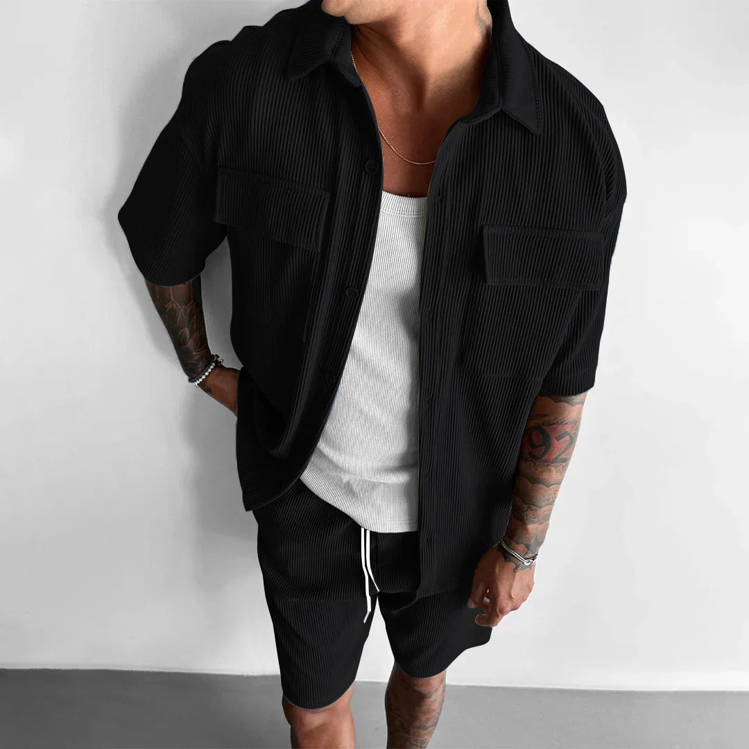 Conjunto Masculino Camisa Acanalada + Shorts | 5 Colores · S a 2XL