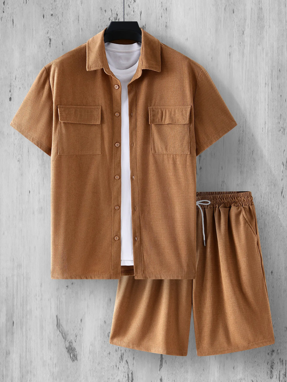 Conjunto Masculino Camisa Acanalada + Shorts | 5 Colores · S a 2XL