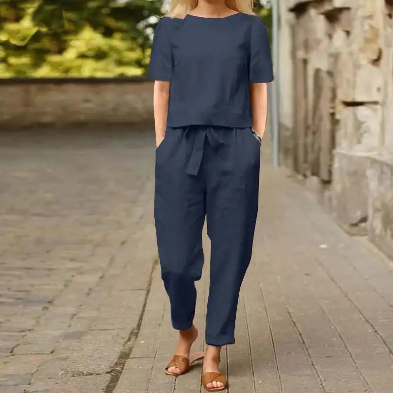Marina | Conjunto de algodón y lino de verano