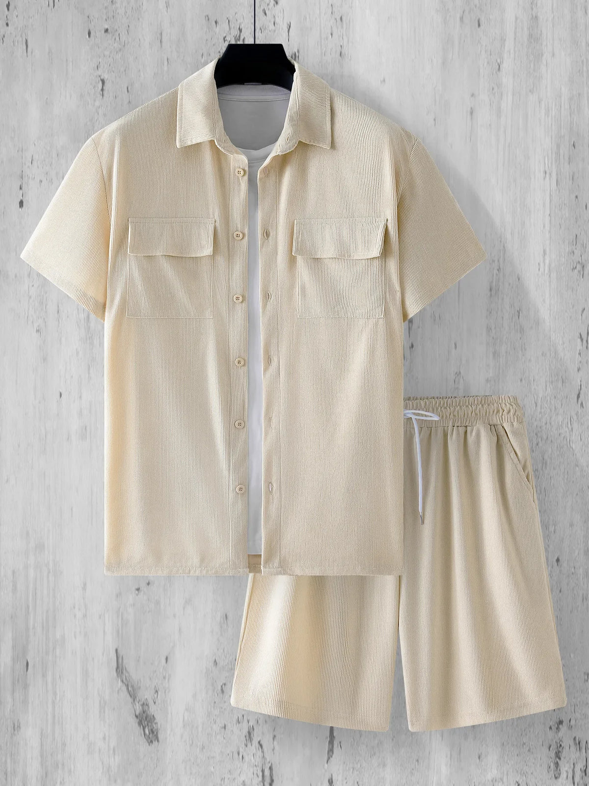 Conjunto Masculino Camisa Acanalada + Shorts | 5 Colores · S a 2XL