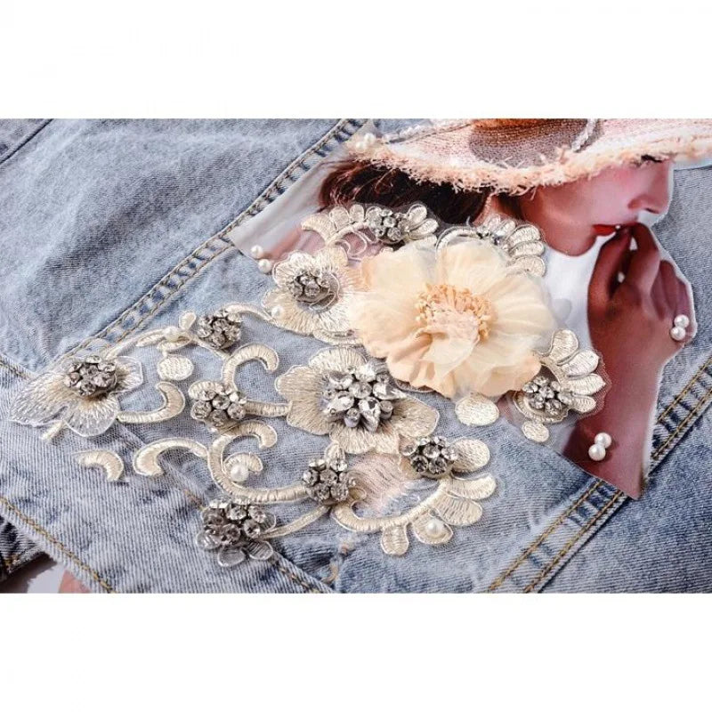Chaleco Vaquero sin Mangas | Detalles Florales y Pedrería · Tallas EU 36-48
