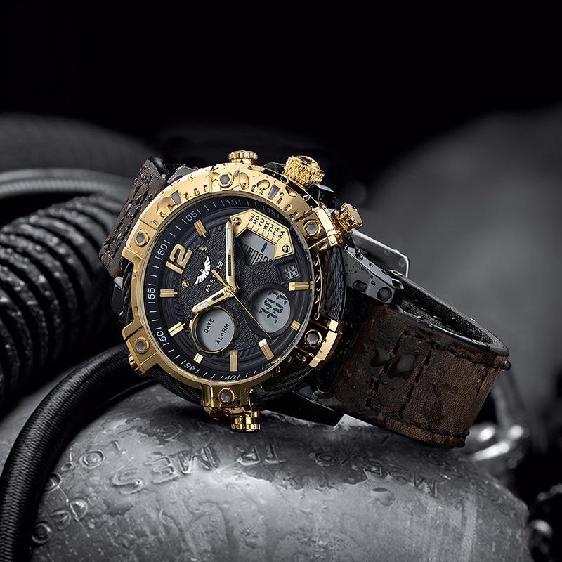 Reloj deportivo de cuarzo multifunción con doble pantalla para hombre, resistente al agua 3 ATM
