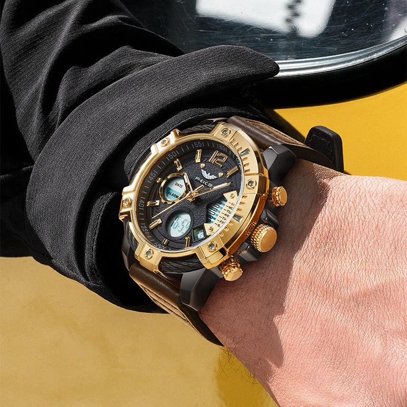 Reloj deportivo de cuarzo multifunción con doble pantalla para hombre, resistente al agua 3 ATM