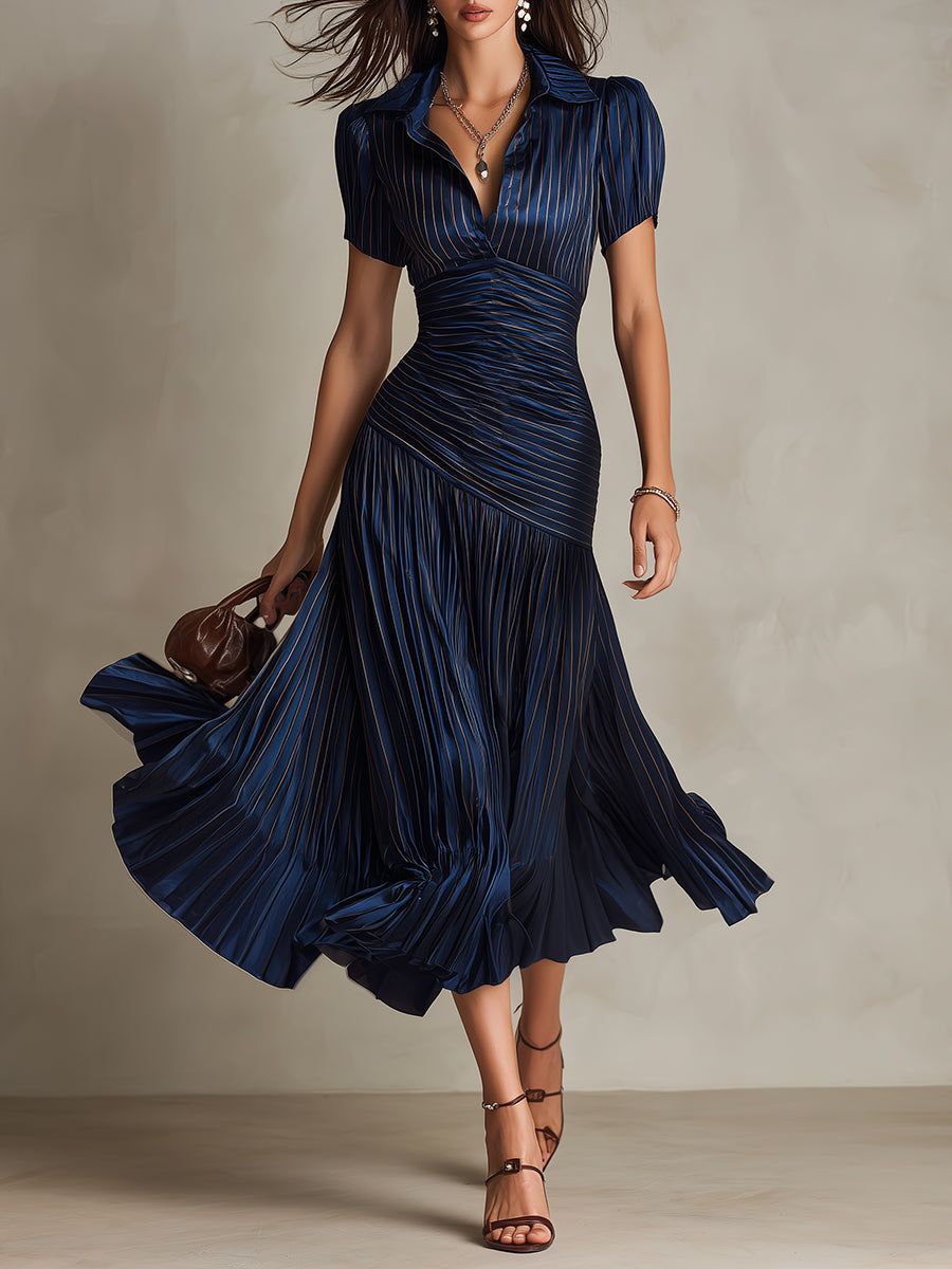 Valentina | Vestido midi satinado de rayas