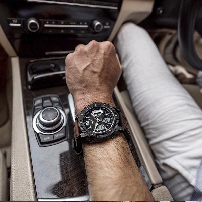Reloj deportivo de cuarzo multifunción con doble pantalla para hombre, resistente al agua 3 ATM