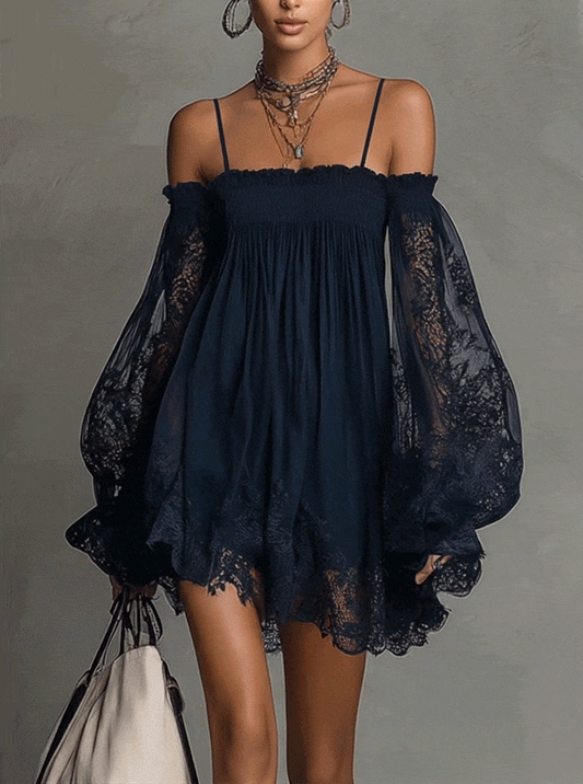Inés | Vestido corto de gasa azul marino