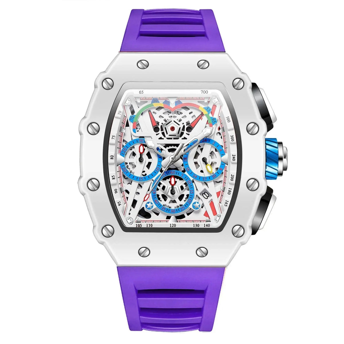 Reloj Hombre Esqueleto Cronógrafo | Caja Tonel · Esfera Abierta · 7 Colores