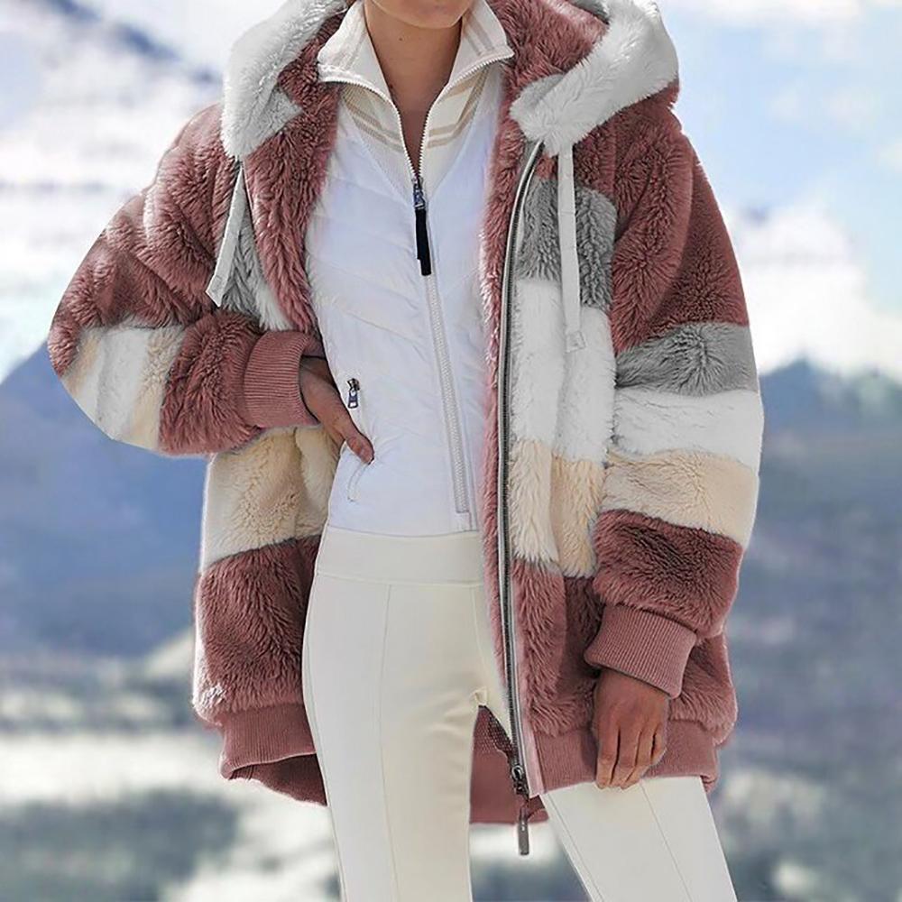 Chaqueta oversize de peluche con capucha para mujer