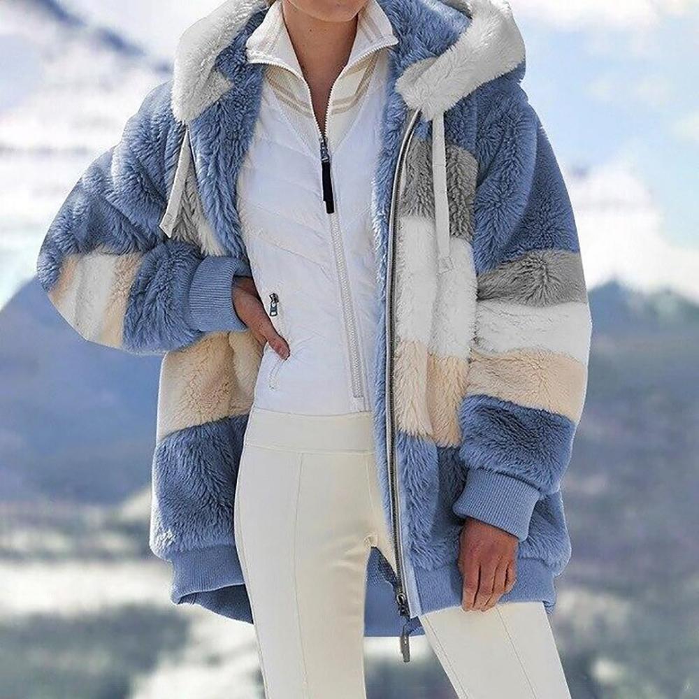Chaqueta oversize de peluche con capucha para mujer