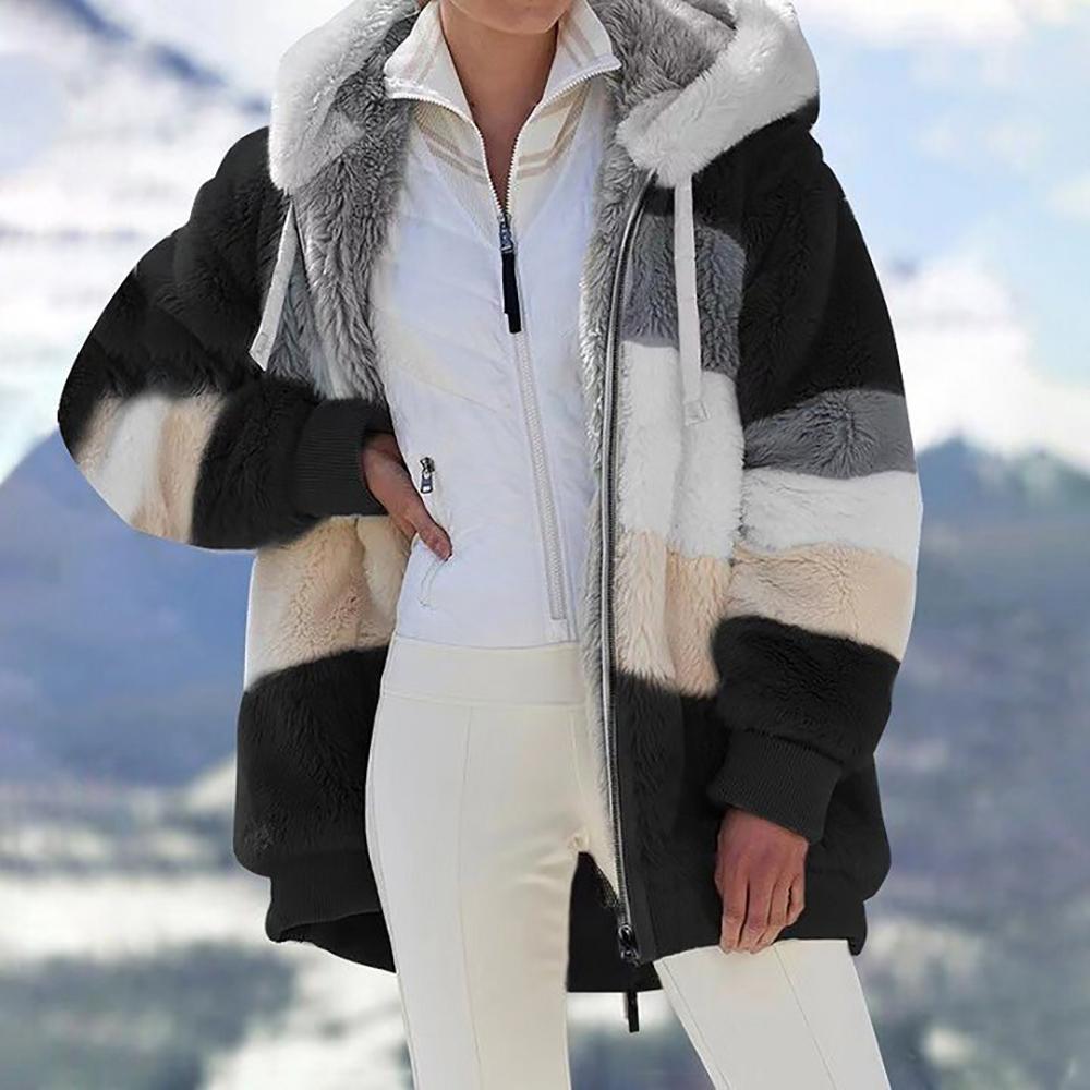Chaqueta oversize de peluche con capucha para mujer