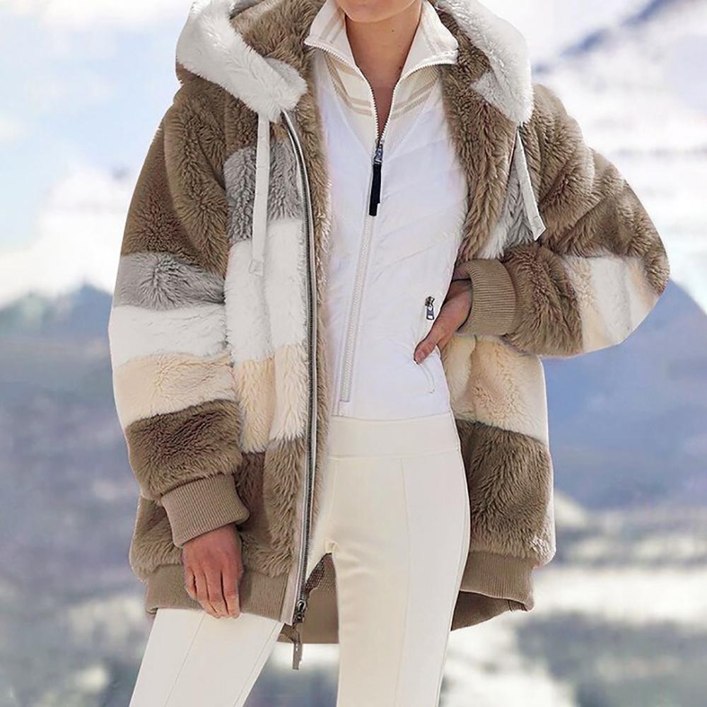 Chaqueta oversize de peluche con capucha para mujer