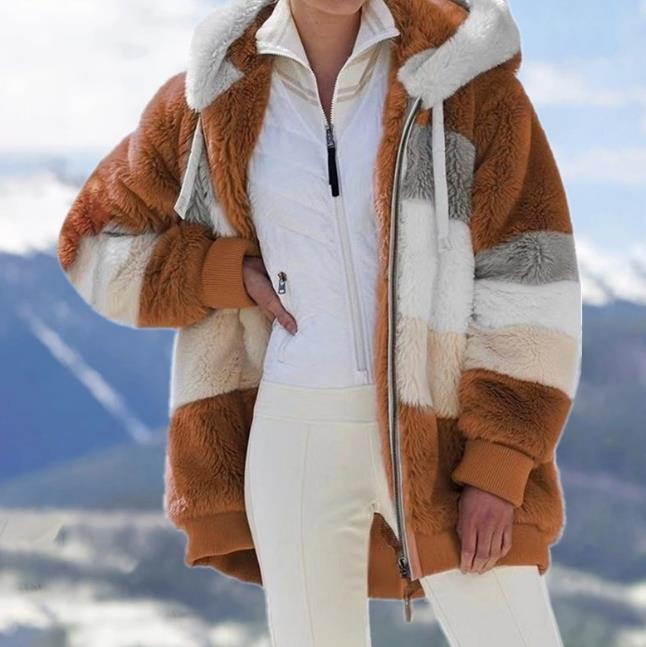 Chaqueta oversize de peluche con capucha para mujer
