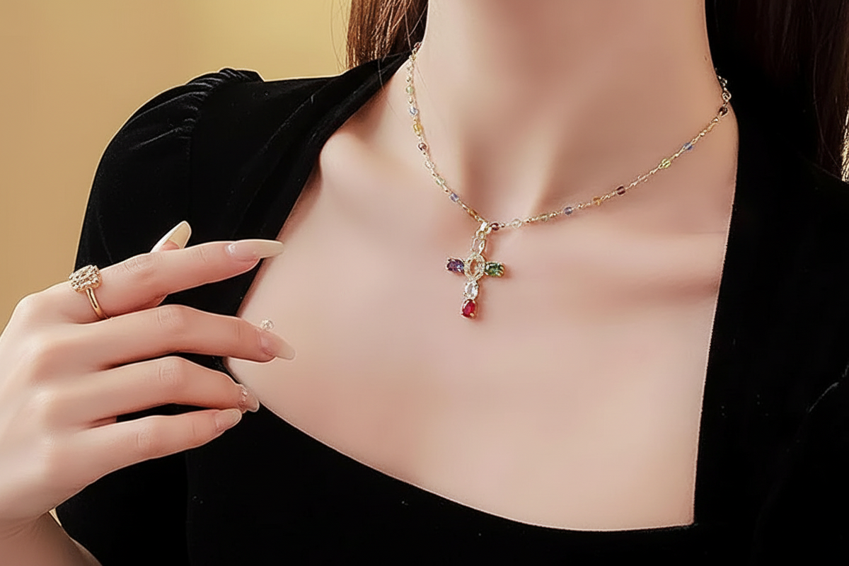 Irene | Collar con colgante de cruz de strass