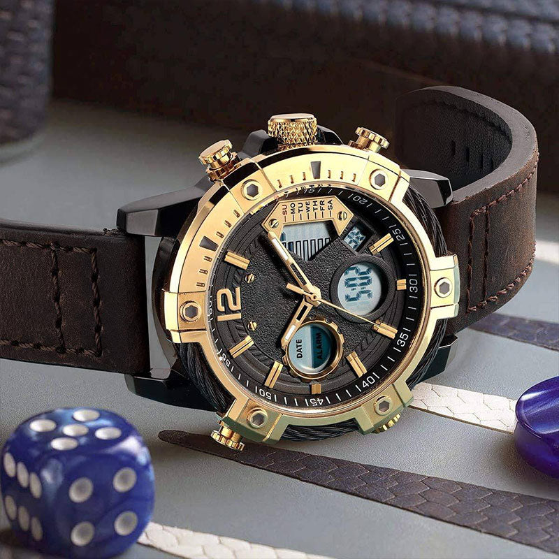 Reloj deportivo de cuarzo multifunción con doble pantalla para hombre, resistente al agua 3 ATM