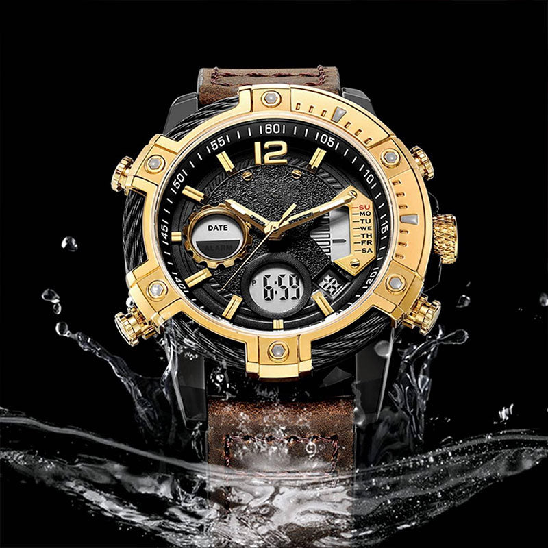 Reloj deportivo de cuarzo multifunción con doble pantalla para hombre, resistente al agua 3 ATM