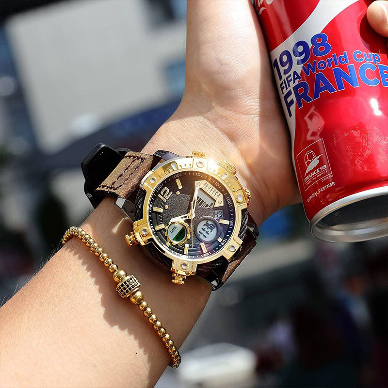 Reloj deportivo de cuarzo multifunción con doble pantalla para hombre, resistente al agua 3 ATM