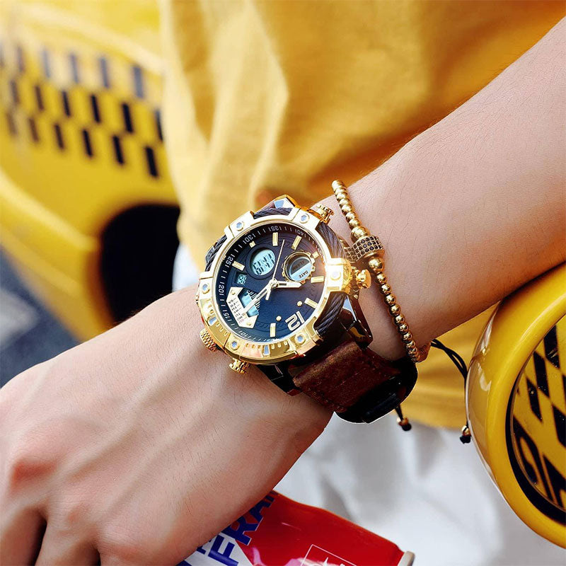 Reloj deportivo de cuarzo multifunción con doble pantalla para hombre, resistente al agua 3 ATM